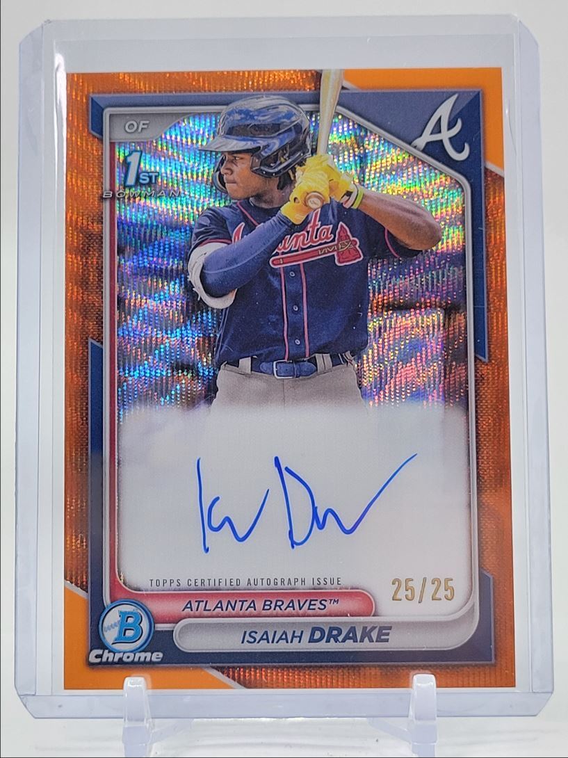 ISAIAH DRAKE 2024 BOWMAN CHROME 1ST ORANGE WAVE REFRACTOR AUTO 25/25 Q1691