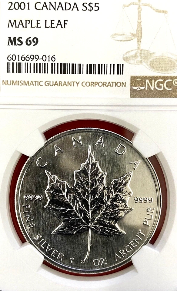 2001 $5 SILVER MAPLE LEAF NGC MS-69! - Image 1 of 3