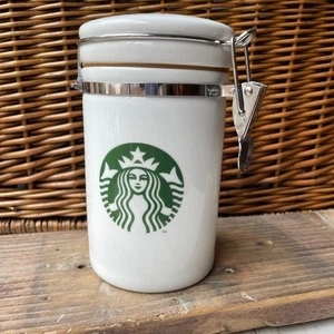 Starbucks Ceramic White Coffee Storage Canister Jar Latched Lid 2011 Official - Picture 1 of 12