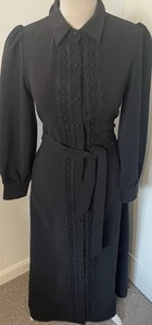 Vintage 1970s Black Lace Panel Button Up Gothic Maxi Dress - Size 10 - Picture 1 of 20
