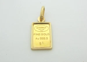 ATEMBERAUBENDER 999,9 1g 24K GOLDBARREN IN 18K GELBGOLD LÜNETTE ANHÄNGER 1,6G - Bild 1 von 7