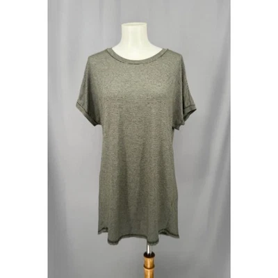 ModCloth Tunic Womens Medium Gray White Striped Short Sleeve Stretch Lagenlook - Image 1 of 4