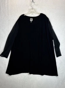 Anne Klein 2X schwarz Abend Poly Stretch 3/4 Netzärmel Plus Top Shirt Damen - Bild 1 von 15