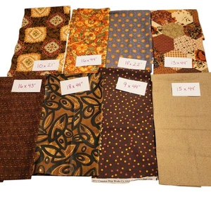 Cotton Fabric Lot 8 Pcs Fall Brown Prints Floral Geo Dot 18x44–10x21" Orange  - Picture 1 of 10