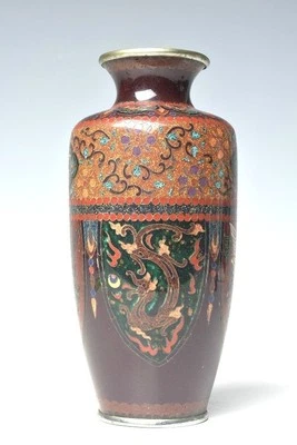 CLOISONNE 花瓶 DRAGON PHOENIX 古董日本罐罐物品 5.9 英寸 — 第 1/4 张图片