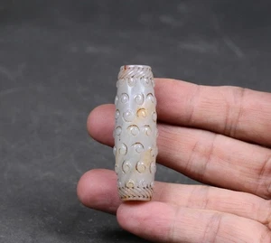 Ancient Chines Tang Dynasties Hetian Jade Stone Engraved Bead Pendant - Picture 1 of 10