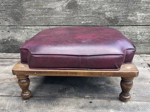 Vintage ETHAN ALLEN Maroon Leather Stacking Footstool 17” Square Ottoman - Picture 1 of 5
