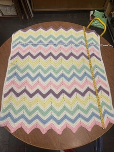 45x49” Chevron Crochet Blanket Hand Made Baby Pastels Vintage Chair Throw White - Picture 1 of 14