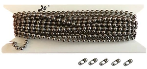 20 Fuß Vernickelte Stahl vertikale Jalousiekette 4,5 mm Kugeldurchmesser. 5 Stecker - Bild 1 von 1