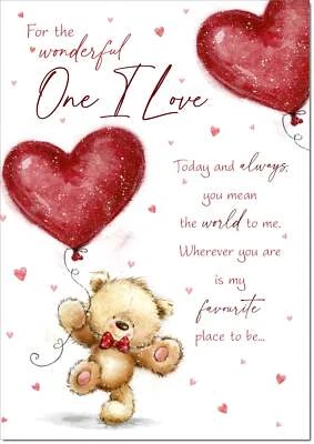 Doodlecards One I Love Birthday Card for Him Teddy and Balloon