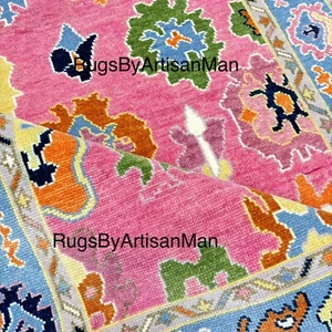 Pink Turkish Oushak 5x8 6x9 8x10 9x12 10x14 Handmade Hand Knotted Living Rug. - Picture 1 of 7