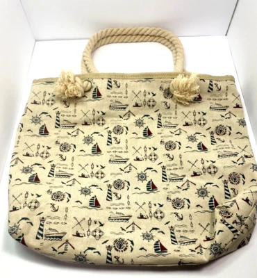 Bolso de Mano Accesorio Toalla de Playa Estampado Mar Náutico Verano Forro Negro LEER Foto 1 de 4