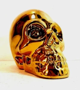 DECORATIVE METALLIC GOLD PLATED CERAMIC SKULL COIN BANK 5" TALL   LAST ONE! - Picture 1 of 3