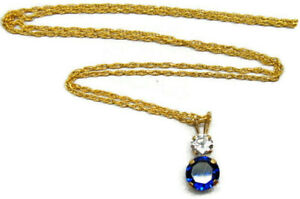 18" 10KT Yellow Gold Created Sapphire Pendant Gold Filled Chain Necklace NWT