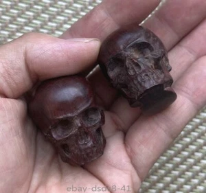 2 piezas de estatua de calavera de sándalo tallada a mano madera tallada colgante arte escultura - Imagen 1 de 6