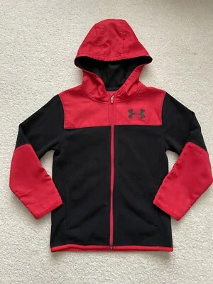 Under Armour Microfleece Full Zip  Jacket Boy’s Size 6 Red and Black with hood - Image 1 of 4