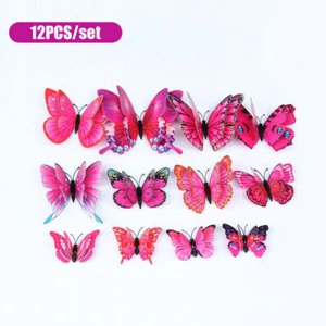 12x/Set Double Layer DIY 3D Butterfly Wall Sticker Butterflies Decal Decorations - Picture 1 of 23