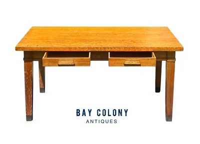 ANTIGUA MESA BIBLIOTECA ARTS & CRAFTS MISSION ROBLE CON DOS CAJONES - ROBLE TIGRE Foto 1 de 4