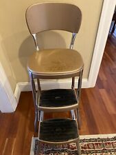 Vintage 1950's Stylaire Kitchen Folding Step Stool Metal Chair Gold Color NICE