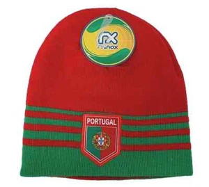 Portugal Football Beanie - Red Green Stripes - World Cup Style Knit Hat - Picture 1 of 1