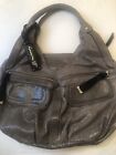 B. Makowsky Gray Crackled Leather Zipper Pockets 3 Compartments Shoulder Bag