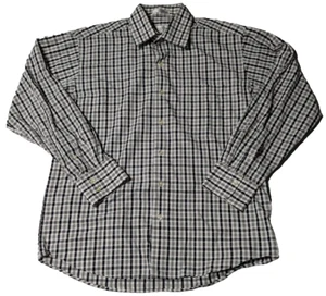 LINEA DOME CHEMISE Men Medium 15-15.5 Black White Plaid Textured Cotton Shirt - Picture 1 of 18