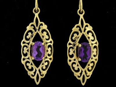 E087 Genuine 10K, 14K , 18K Yellow, White or Rose Gold Natural Amethyst Earrings - Image 1 of 4