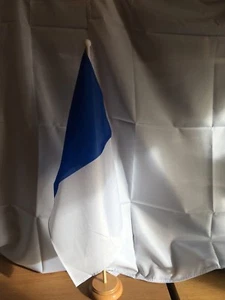 BLUE & WHITE IRISH COUNTY FLOOR STANDING FLAG & WOODEN BASE - Picture 1 of 1