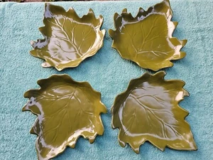 Melamine Fall 09 Dish Green Leaf Tray Salad Desert Plates Set Of 4 - Picture 1 of 5