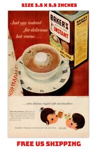 BAKERS INSTANT HOT COCOA FRIDGE MAGNET AD 1956 PAST THINGS 3.5 X 5.5