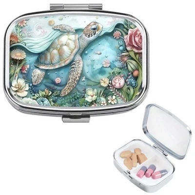 Sea Turtle Shaped Pill Box, Mini Medication Case With 2 Compartments Travel Size - Image 1 of 4