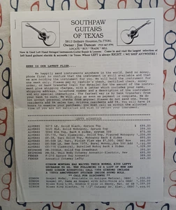 Southpaw Guitars Houston TX 1994 Left Handed Guitar Catalog Flier - Picture 1 of 3