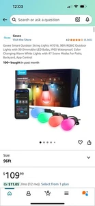 Govee Smart Outdoor String Lights H7021, RGBIC Warm White 96ft (2 Ropes of 48ft) - Picture 1 of 9