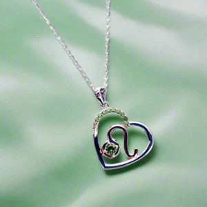 Leo Birthday Heart Pendant 925 Sterling Silver & Rose Gold peridot zircon gems - Picture 1 of 3
