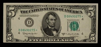 FR 1965-D* $5 1950 D Federal Reserve Note US - Star Note - UNC - SKU-CA1289 - Image 1 of 2