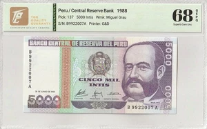 1988 Peru 5000 Intis Pick#137 68 EPQ Superb Gem UNC - Picture 1 of 2