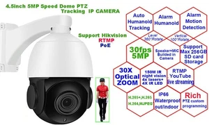 Hikvision Compatible 30X POE 5MP Humanoid Auto Tracking PTZ IP Camera 2Way Audio - Picture 1 of 5
