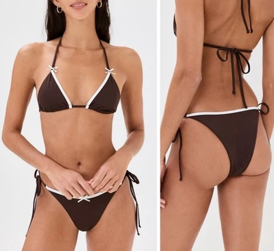 Nuevo con etiquetas Conjunto de Bikini Lioness Swim Talla M Gisele Tie Top Rio Tie Bottoms Marrón Girar Foto 1 de 4