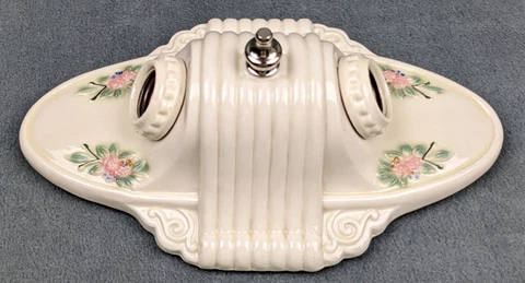 PORCELIER 2-Bulb Porcelain Ceiling Light Fixture:  Art Deco & MCM, Restored Cover