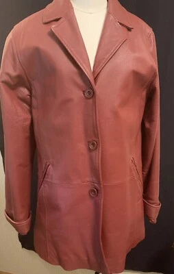 KC Collection Deep Red Leather 3/4 Coat Jacket Women Sz Med EUC - Image 1 of 4
