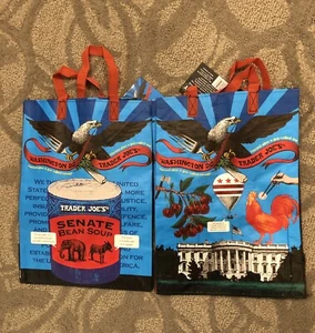 2 Trader Joe's Washington DC Shopping Tote Bag WHITE HOUSE MEMORIAL EAGLE - Picture 1 of 13