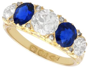 1.20Ct Basaltic Sapphire and 1.59Ct Diamond, 18k Yellow Gold Five Stone Ring - Picture 1 of 13