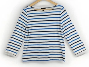 J Crew Damen Shirt Medium Langarm Blau Gestreift U-Boot Ausschnitt Freizeit Preppy - Bild 1 von 10