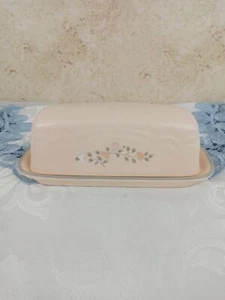 Pfaltzgraff Remembrance Butter Dish Cream w/ Pink, Orange & White Flowers 6.5x3" - Picture 1 of 6