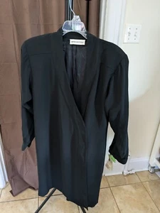 Vintage Albert Nipon Boutique Dress Black Wrap Size 10 Shoulder Pad New With Tag - Picture 1 of 17