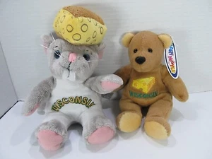 LOT OF 2 MARY MEYER  Mascot Bear & Souvies Wisconsin Cheese Mouse Plush 8" - Picture 1 of 9