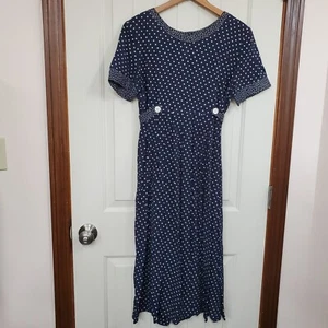 Vintage SL Fashions 80s Dress Polka Dot Button Midi Dress - Picture 1 of 10