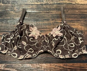 Rigby & Peller London Bra Sz.36 F Brown Color Lace Mesh Embroidered Bow - Picture 1 of 19