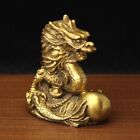 3.5” pure brass Lucky Zodiac dragon play bead statue