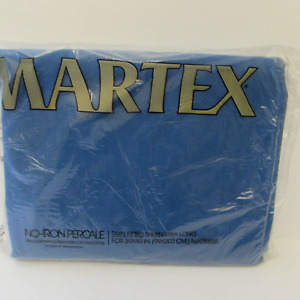 VTG  Martex No-Iron Percale Solid Blue Twin Fitted Extra Long Sheet - NOS 50/50